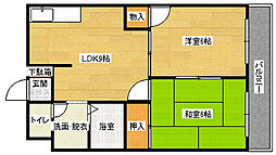 森田ビルNo.1 3階2LDKの間取り