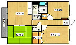 フォブール福原 2階3DKの間取り