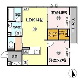 サンコートHIKARI 2階2LDKの間取り