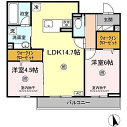 サンコートHIKARI 2階2LDKの間取り