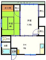 東カニヤ菊地ビル 4階2DKの間取り