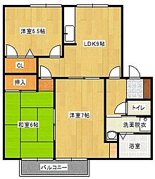 フォーレスISHIDA C棟 2階3LDKの間取り