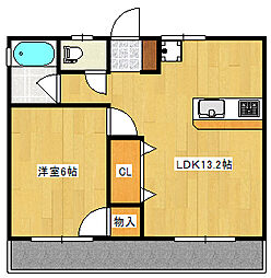 江島マンション 3階1LDKの間取り