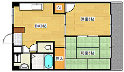 芦屋ビレッジ 5階1Kの間取り