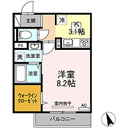 ロワジール 1階1Kの間取り