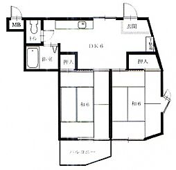 ハニーヴィラ3 3階2DKの間取り