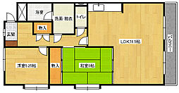 グランドール川内 3階2LDKの間取り