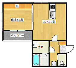 Lien草津南 3階1LDKの間取り