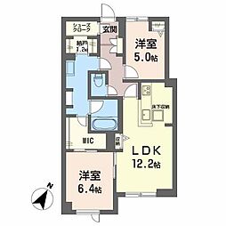 ベレオ八木 1階2LDKの間取り