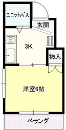 ジョイフル住吉 2階1Kの間取り