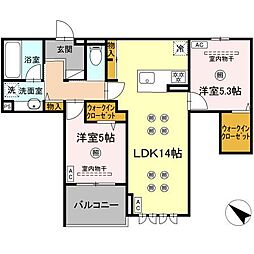 スリール・コート 3階2LDKの間取り