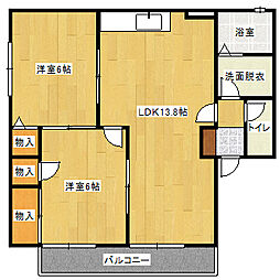 セジュールＳＨＩＧＥＮＯ　B棟 1階2LDKの間取り