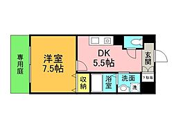 玉川ビル 2階1DKの間取り