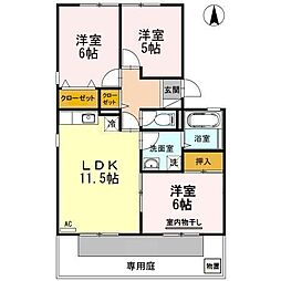 グレース祇園　B棟 1階3LDKの間取り