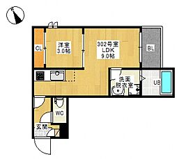 REGALEST千田町 3階1LDKの間取り