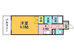 ラフィネ十日市 9階1Kの間取り
