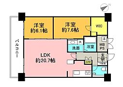 グランアークテラス 8階2LDKの間取り