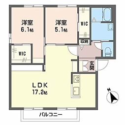 中島レジデンス 2階2LDKの間取り