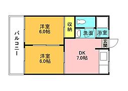 ハイム祇園 2階2DKの間取り