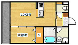 BONDBLD．II 2階1LDKの間取り