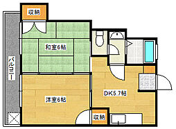 AXA舟入通り 10階2DKの間取り