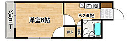 矢賀ハイツ 1階1Kの間取り