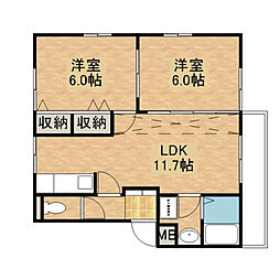 グランスエ富永II 2階2LDKの間取り