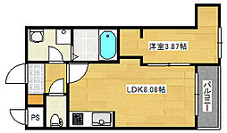 セブンプロート草津南 2階1LDKの間取り
