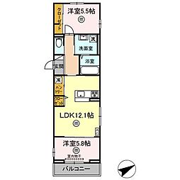 ボヌール祇園 2階2LDKの間取り