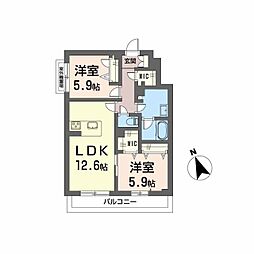 メゾンドノアール 303 3階2LDKの間取り
