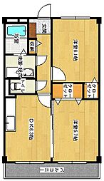 フォブール佐々木 1階2DKの間取り