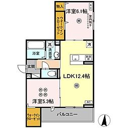 セジュール　ピア　吉島 2階2LDKの間取り
