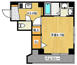 リフレスロイヤルシティIII 8階1Kの間取り