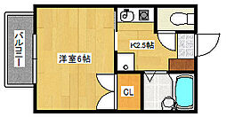 パークハイツ西蟹屋 2階1Kの間取り
