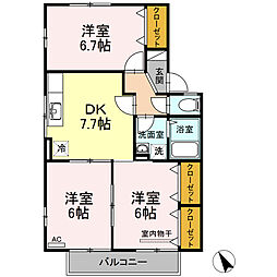 グレース東山本 2階3DKの間取り
