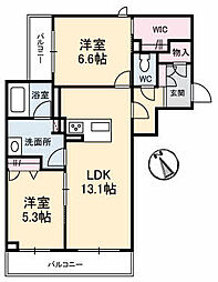 シャーメゾンステージ祇園 2階2LDKの間取り