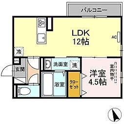 ノクターン　II棟 3階1LDKの間取り
