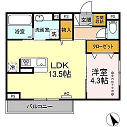 ＣＡＳＡニックスIV 2階1LDKの間取り