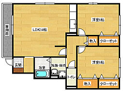 パティオＤ　B棟 1階2LDKの間取り