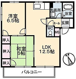 クローカス浜角壱番館 2階2LDKの間取り