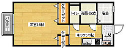 グランモア西本 2階1Kの間取り