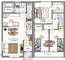 仮称)Afit長束　A 1階3LDKの間取り