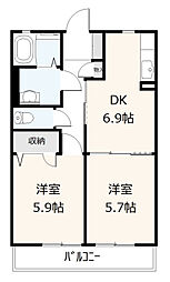 グレースコートＡＫＩ 2階2DKの間取り