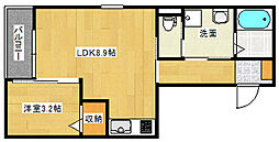 サンライズ京橋 1階1LDKの間取り