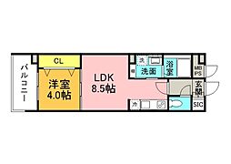 FLAX十日市 2階1LDKの間取り