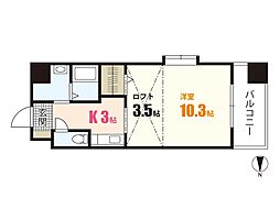 プレジールジョイ西原 5階1Kの間取り