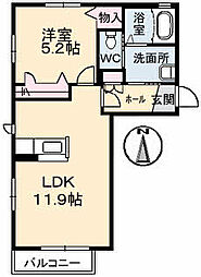 ハーブ上ヶ原IV 2階1LDKの間取り