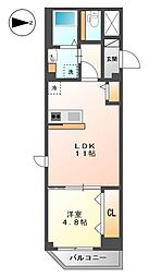 レコルト住吉 3階1LDKの間取り