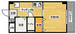 コーポエコード 4階1Kの間取り