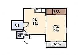 シャトー西白島 4階1DKの間取り